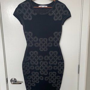 DVF Diane Von Furstenberg Black Silver Metallic Fitted Bodycon dress